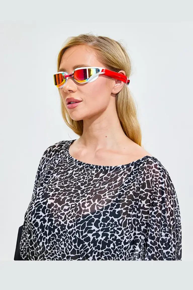 Red & White Racing Swim Goggles with Mirrored Lens2